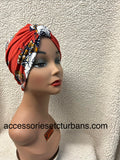 Red Printed Floral Chemo Turban
