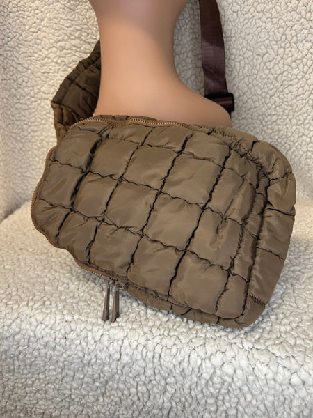 Brown Quilted Puffer Sling Bag