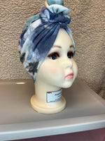 Kids Blue Printed Turban With Flower Top