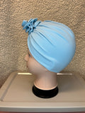 Kids Soft Blue Stretchy Turban With Flower Top