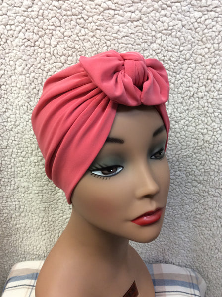 Soft Coral Turban With Bow Top