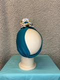 Kids Turquoise Topless Turban With Flower Top