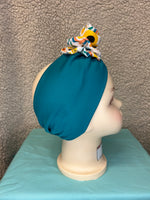 Kids Turquoise Topless Turban With Flower Top