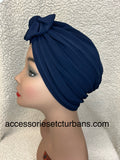 Navy Blue Stretch Jersey Knit Chemo Turban