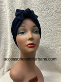 Navy Blue Stretch Jersey Knit Chemo Turban