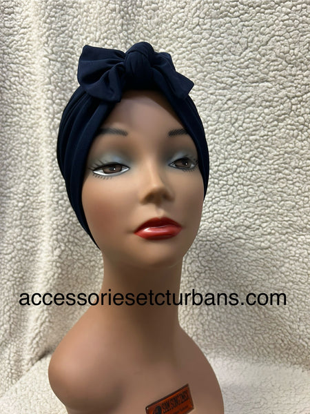 Navy Blue Stretch Jersey Knit Chemo Turban