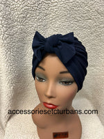 Navy Blue Stretch Jersey Knit Chemo Turban