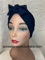 Navy Blue Stretch Jersey Knit Chemo Turban