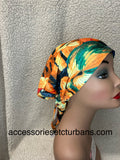 Orange Printed Pre-Tied Chemo Scarf