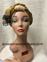 Tan Cotton Knit Classic Turban With Decorative Scarf