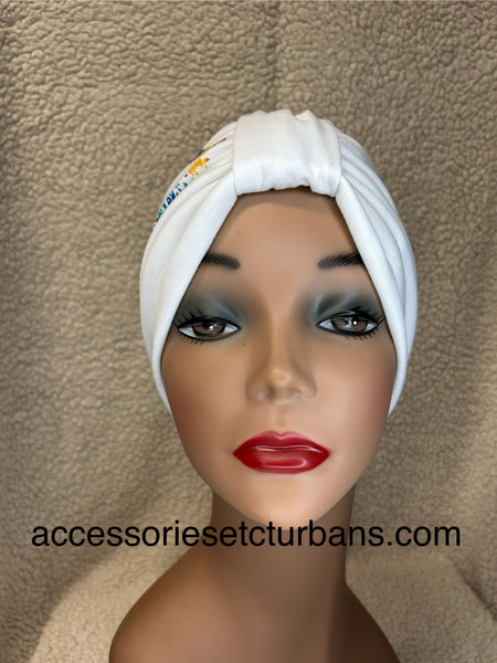 White Print French Terry Classic Turban