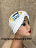 White Print French Terry Classic Turban