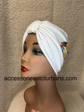 White Print French Terry Classic Turban