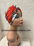 Red Printed Floral Chemo Turban