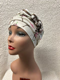 Christine Headwear Azure Printed Turban Magnolia Beige