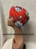 Red Printed Floral Chemo Turban