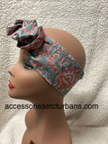 Green and Coral Indian Printed Wired Headband