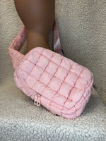 Soft Pink Quilted Puffer Sling Bag