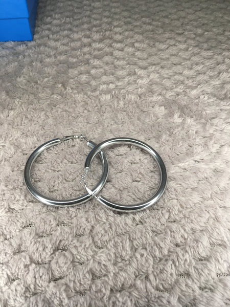 Stainless Steel  Two And A Half Inch Tubular Hoop Pierced Earrings