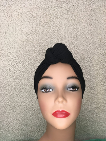 Average Large Black Cotton Pre-Tied Knotted Turban