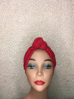 Average Size Red Pre-Tied Cotton Knotted Turban