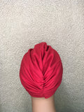 Average Size Red Pre-Tied Cotton Knotted Turban
