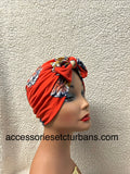 Red Floral Printed Turban With Bow
