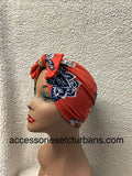 Red Floral Printed Turban With Bow