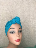 Turquoise Cotton Pre-Tied Knotted Turban