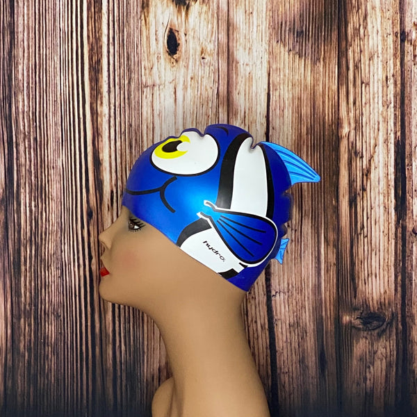 Kids Blue Fish Silicone Swim Cap