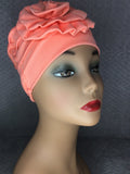 Beautiful Coral Turban With Side Flower