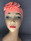 Beautiful Coral Turban With Side Flower