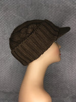 Brown Chunky Cable Knit Hat With Visor