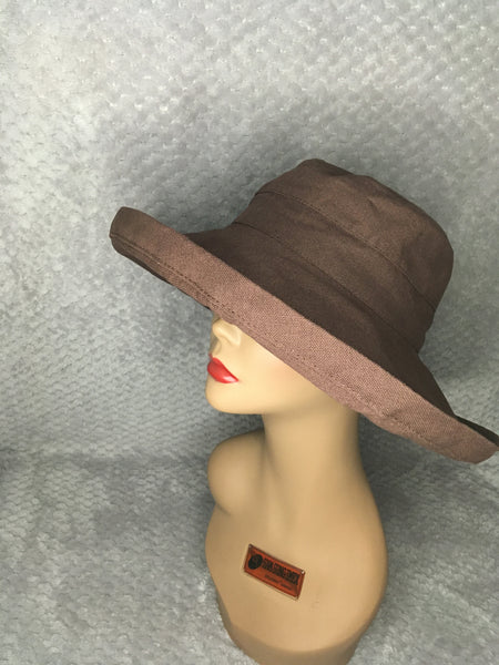 Ladies Dark Brown Wide Brim Cotton Hat