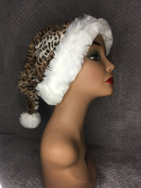 Leopard Style Santa Hat With Pompom