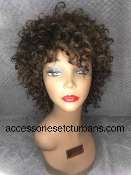 Medium Blended Brown Curly Synthetic Wig