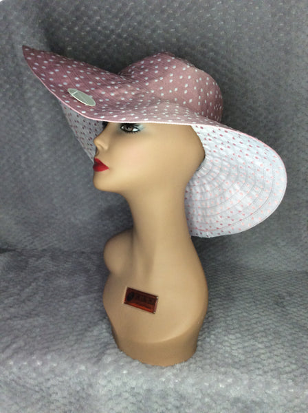 Pink Polka Dot Wide Brim Packable Hat