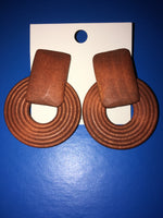 Tan Circular Wooden Pierced Earrings