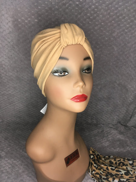 Comfortable Tan Cotton Chemotherapy Turban With Complimentary Scarf