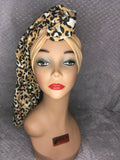 Comfortable Tan Cotton Chemotherapy Turban With Complimentary Scarf